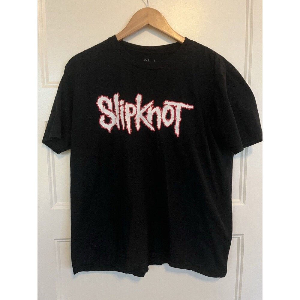 Slipknot Band T-Shirt Black Graphic Spell Out Classic Red Logo Men's Size Large